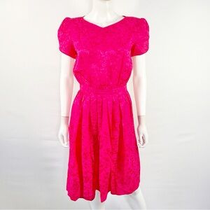 Vintage Maggy London Pink Jacquard A-Line Dress Size 6 Formal Feminine Colorful
